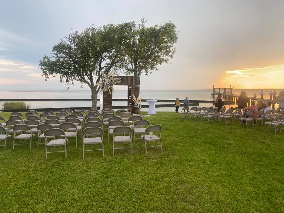 wedding set up by water